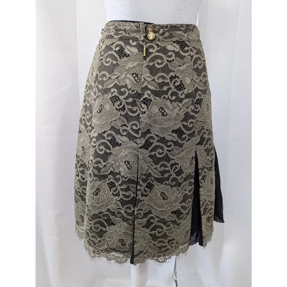 TORY BURCH! TAUPE BEIGE EMBROIDERED LACE, BLACK CHIFFON 